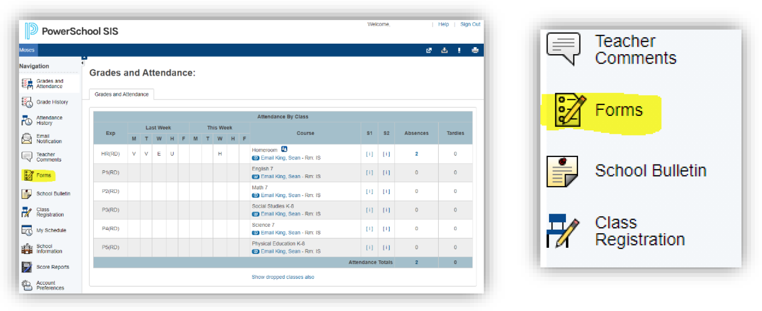 Grades and Attendance screenshot