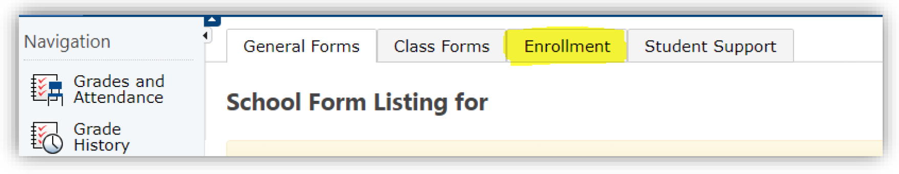 School Form Listing screenshot