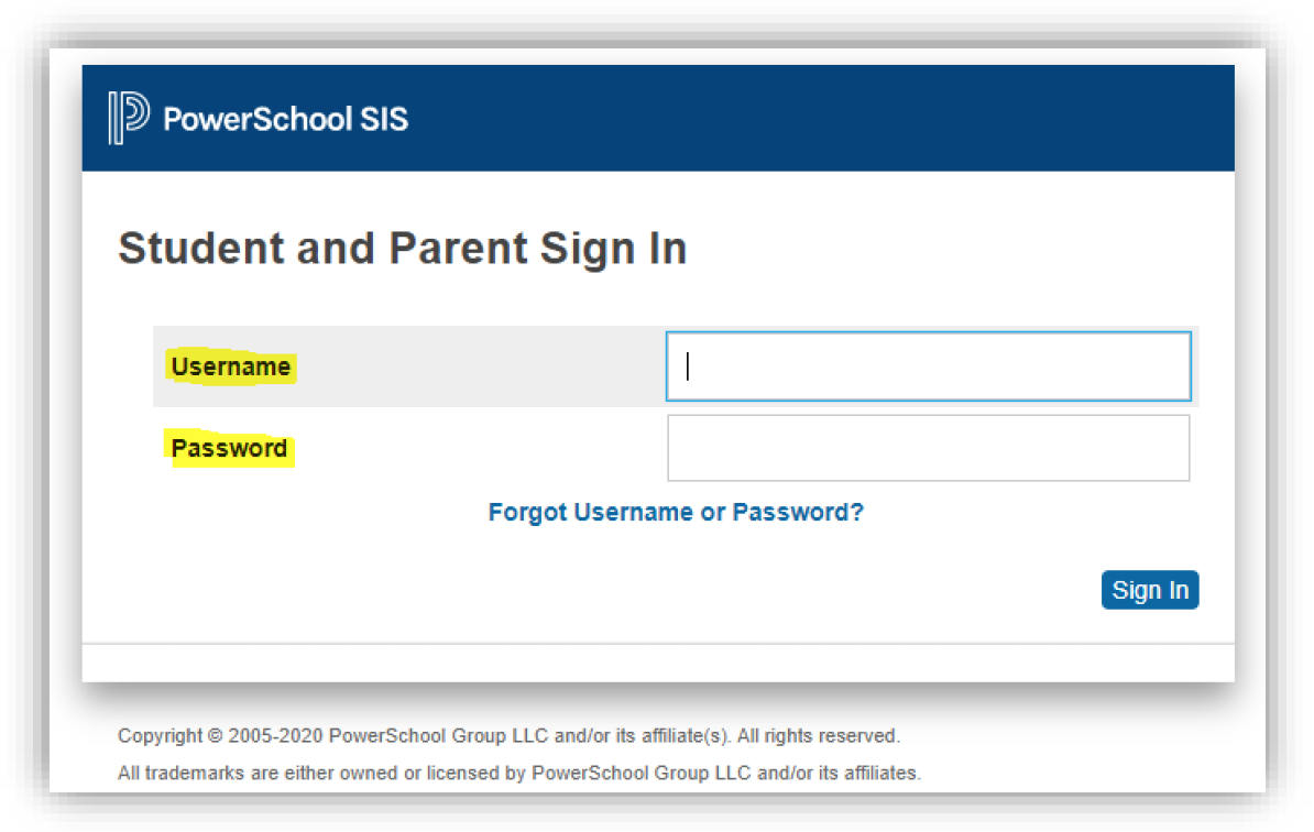 Student and Parent Sign In screenshot