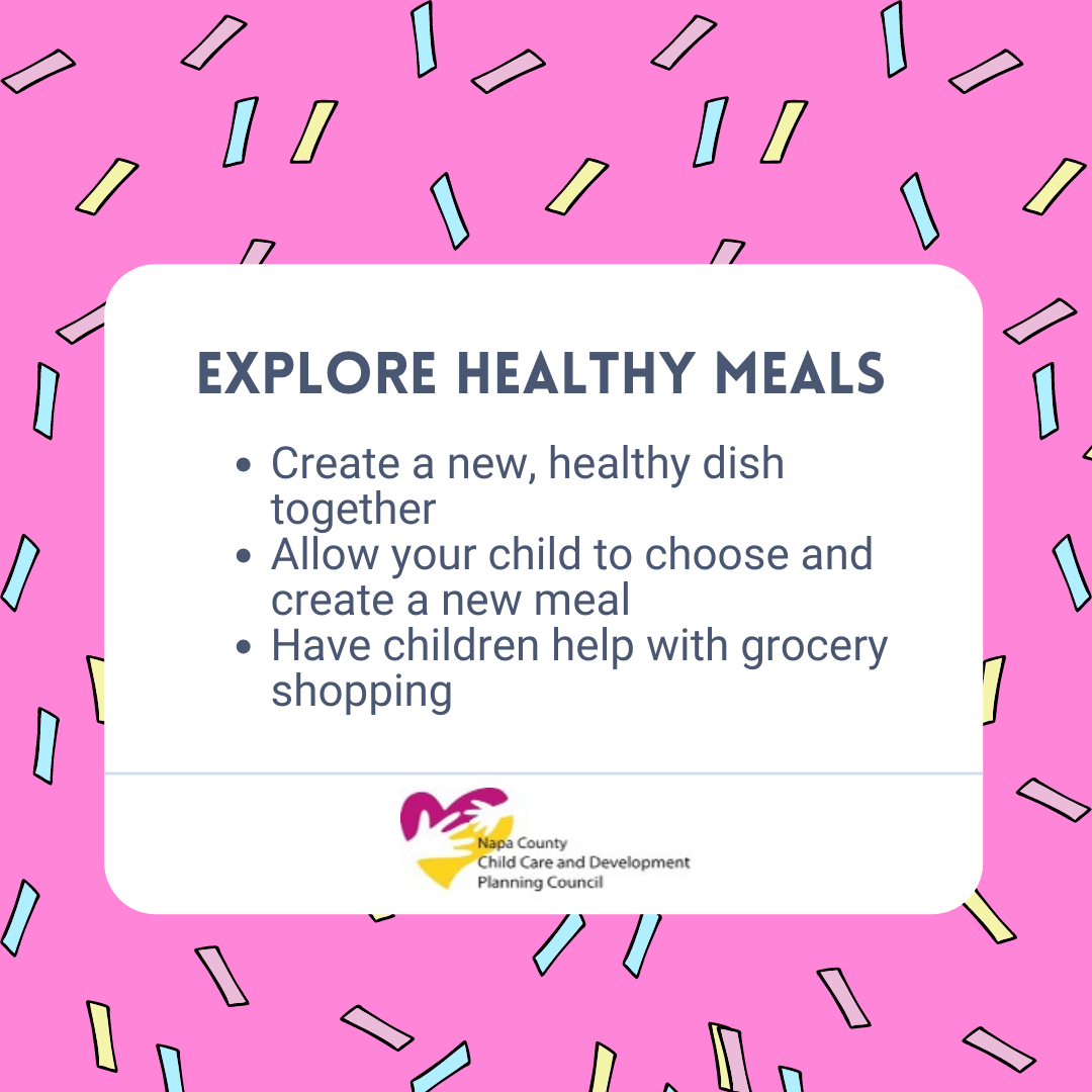 Explore Healthy Meals - create healthy meals, children choose meal, children help with shopping