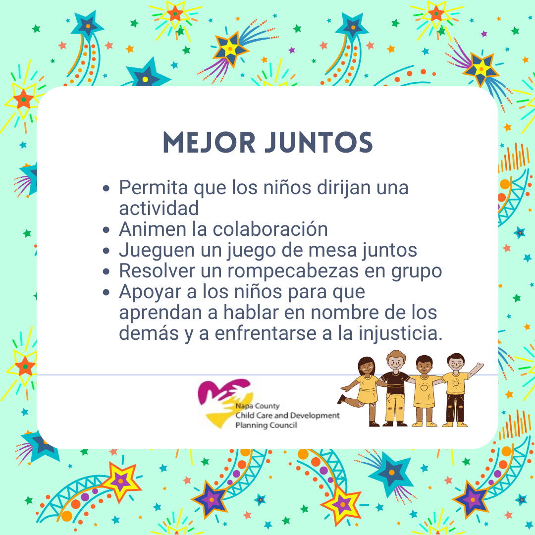 Mejor Juntos - children lead activities, collaboration, play games, solve puzzles, support children to stand up for others