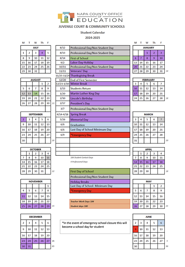 Juvenile Court and Community Schools Calendar 2024-25